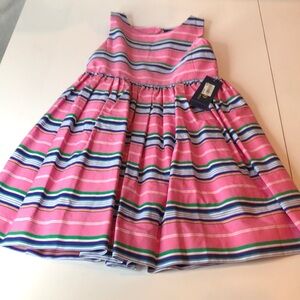 Polo Ralph Lauren Pink Blue White Striped Dress Cutout back Girls 6 NWT